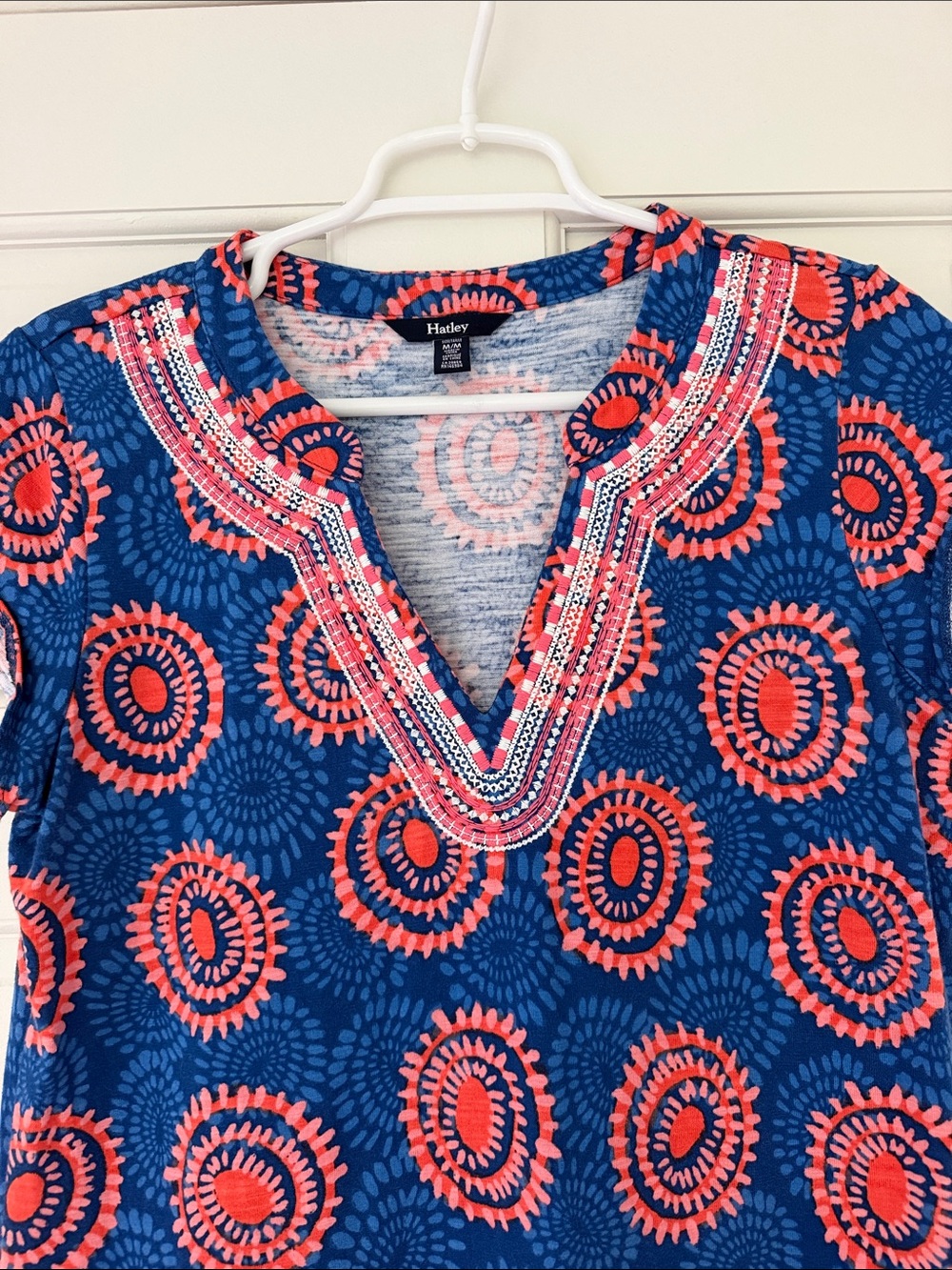 HATLEY dress size M blue orange cotton shortsleeve - Picture 2 of 6